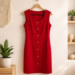 Grace Karin Red Sleeveless Midi Dress with Gold Buttons